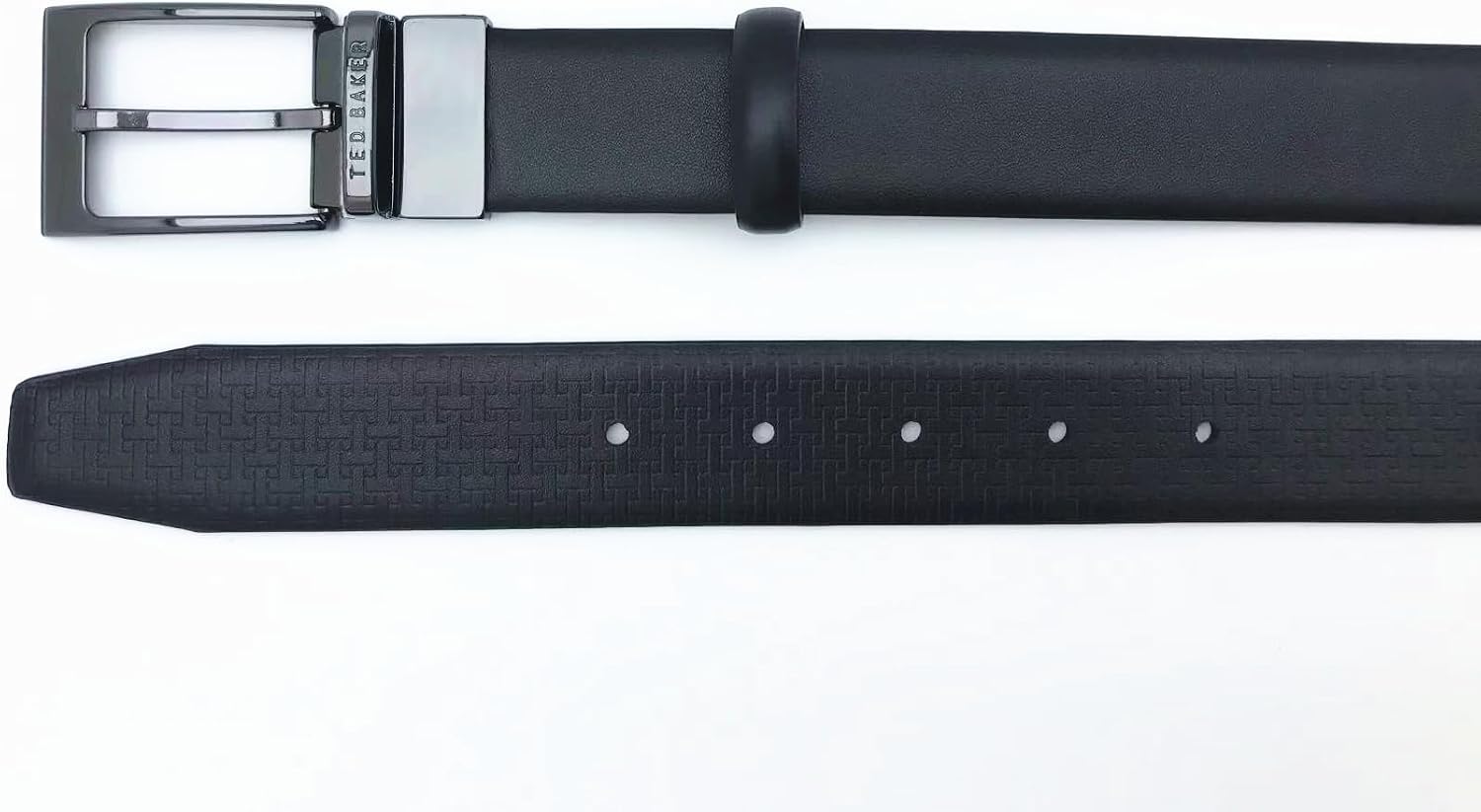 Ted Baker Men's Reversible Black Logo Inside Double Loop Leather Belt