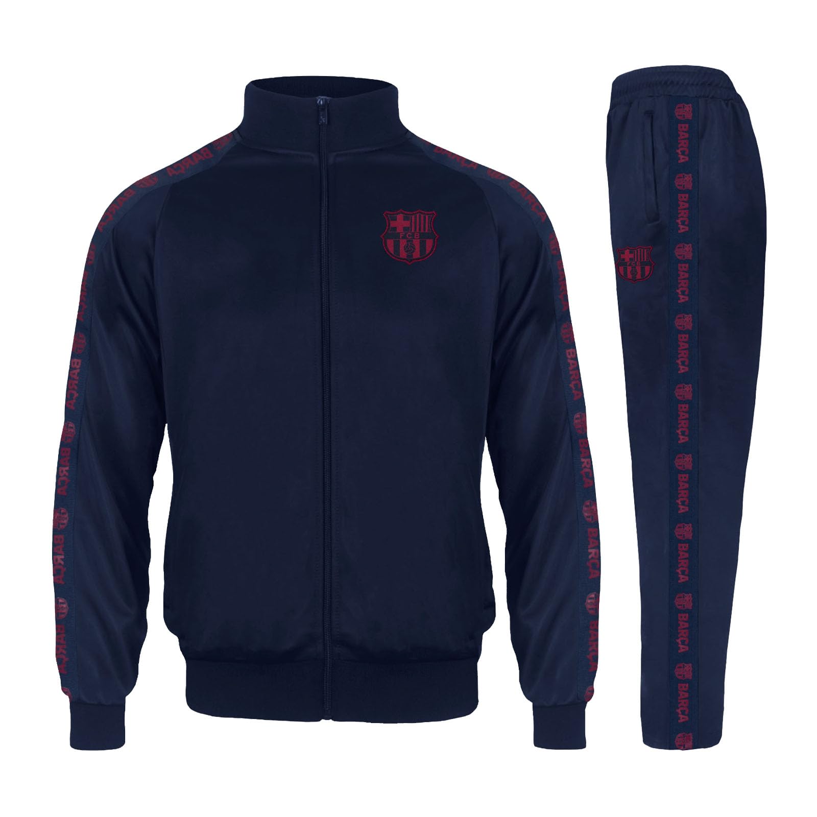 Fc Barcelona Men's Navy Blue Official Tracksuit - Taped Track Jacket & Pants Navy 3XL
