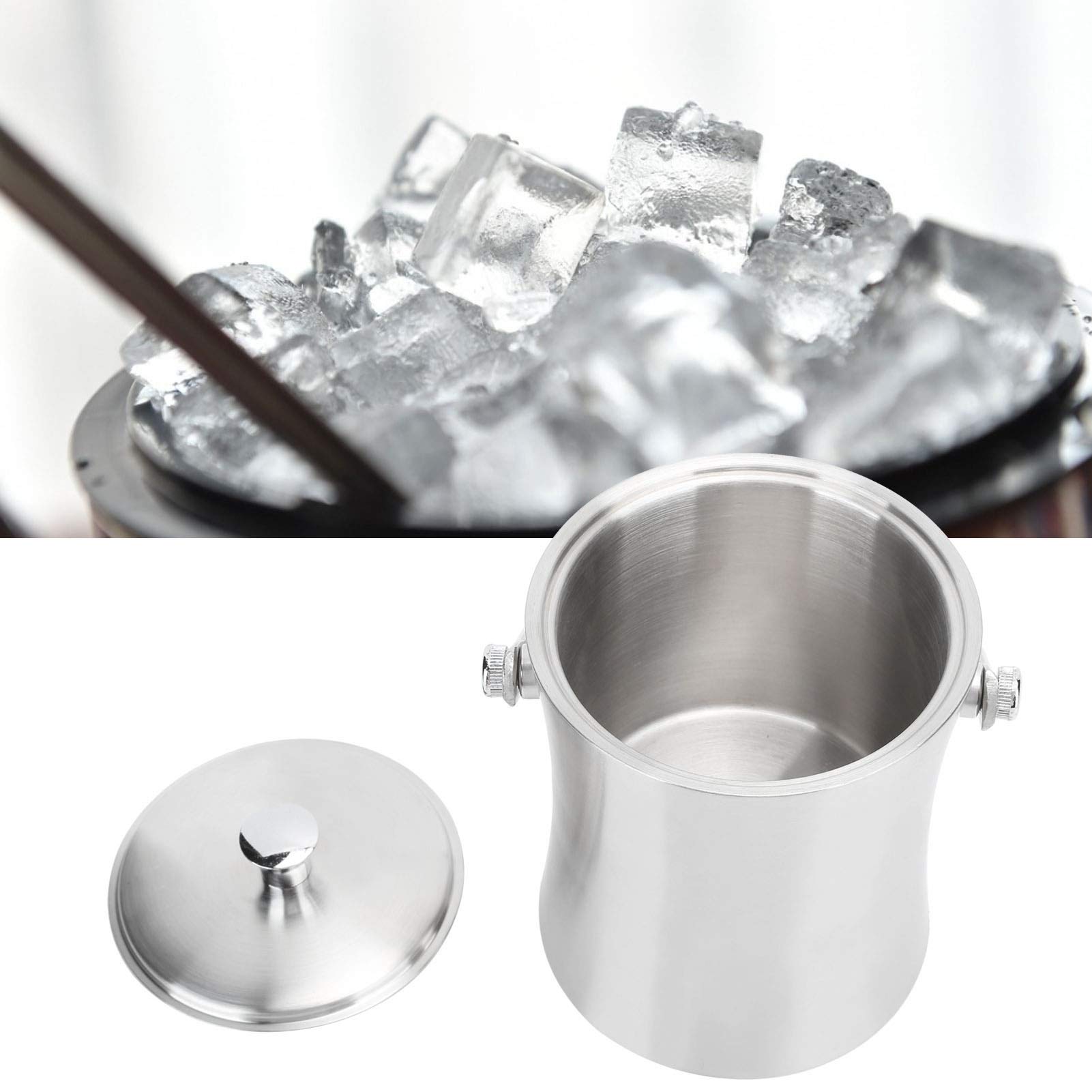 Cubo de hielo de 1 l con tapa y pinza para hielo, cubo pequeño para champán, cubo de acero inoxidable con aislamiento de doble pared, cubo de vino de metal galvanizado con asa de transporte, enfr