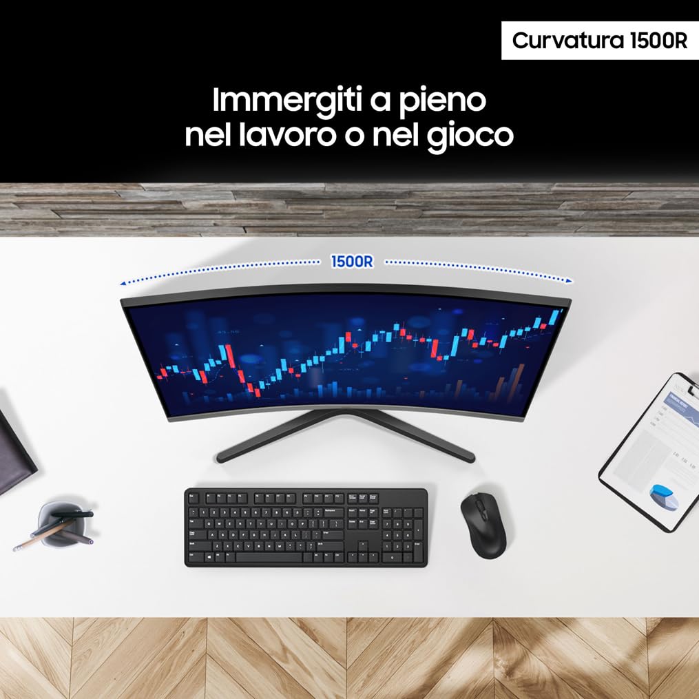 Samsung Monitor S39GD (S32D396GAU), Curvo (1500R), 32'', 1920x1080 (Full HD), VA, 100Hz, 4ms (GtG), D-Sub, HDMI, Ingresso Audio, Eye Saver Mode, Flicker Free, Speaker Integrati