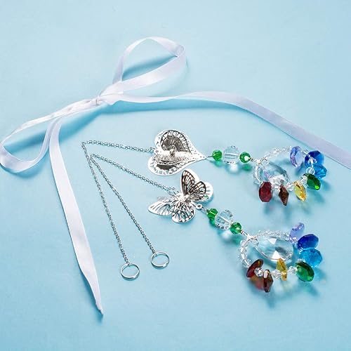 Miniatura 7 de Atrapasoles de cristal, chakras de metal, mariposa, corazones, colgante, prisma, decoración de ventanas, regalos de Navidad, paquete de 2