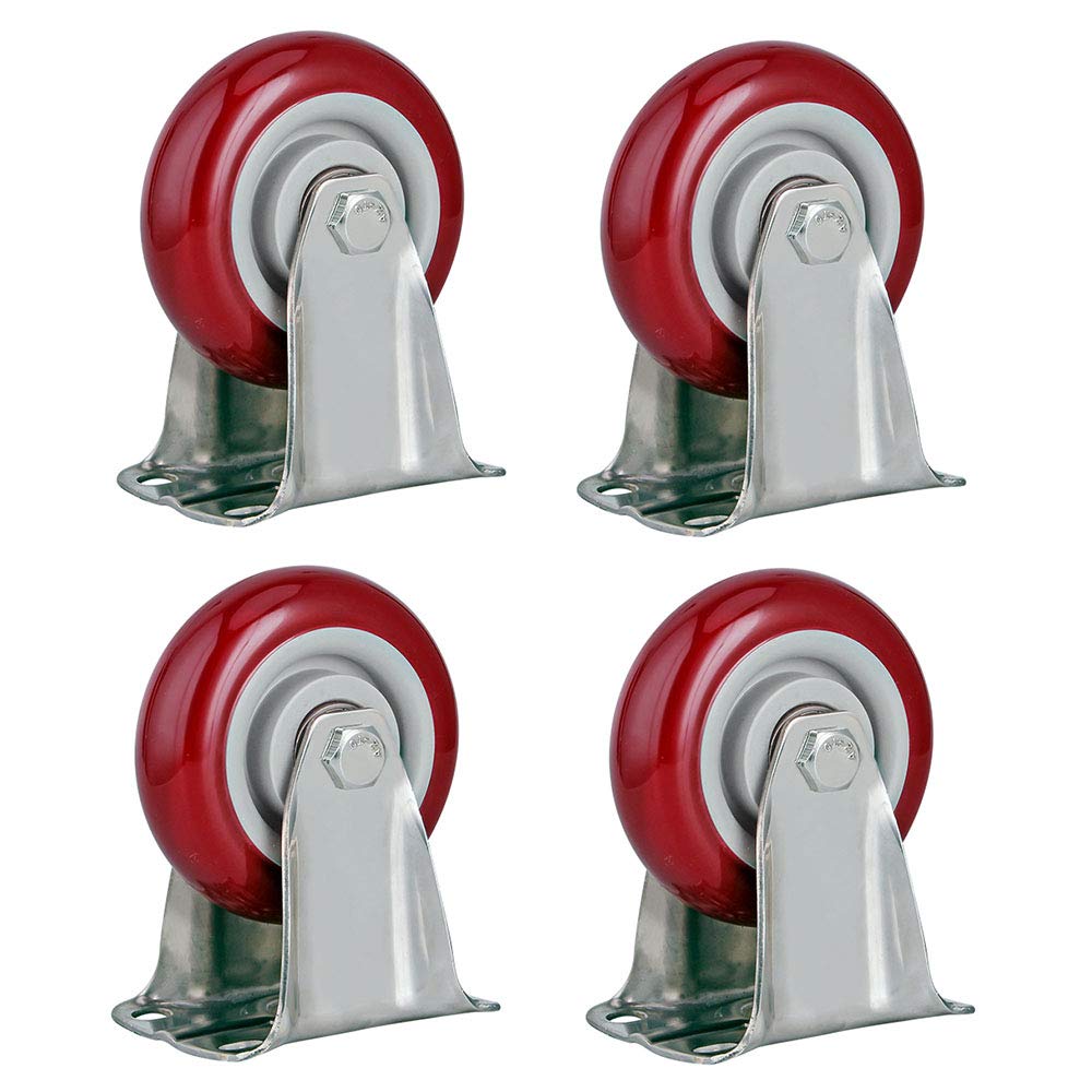 Czerwone kółka X4 - gumowe, obrotowe, ze stali nierdzewnej, do mebli/wózków, kółka zamienne z hamulcami, ciche/nierdzewne (obrotowe 100 mm (4 cale))