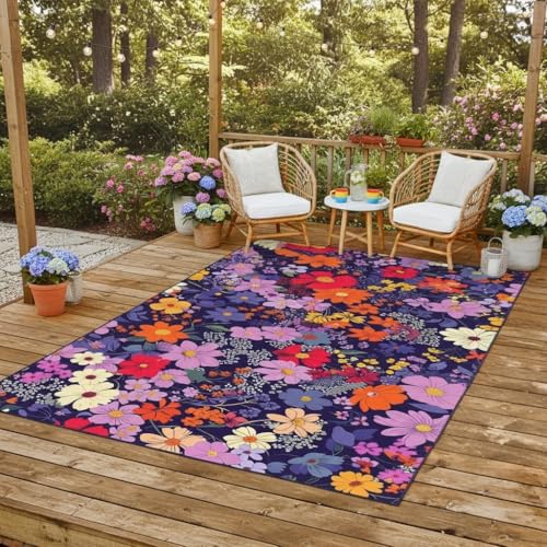 Tapete decorativo floral impermeable 3x5 para exterior miniatura 4