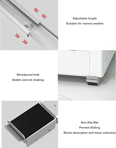 Miniatura 4 de 2 juegos de rodillos para electrodomésticos, base de lavadora resistente, soporte de rodillo móvil para muebles, base elevada extensible con ruedas,