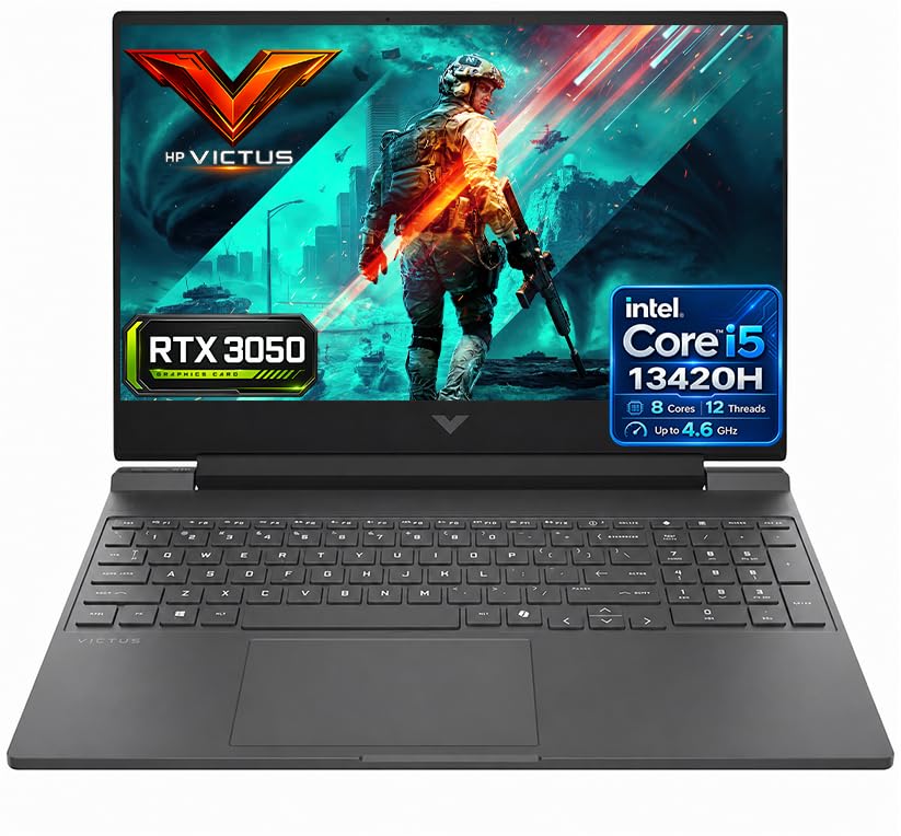 Image of HP Victus 15.6 inch Gaming Laptop, Intel Core i5-13420H, NVIDIA GeForce RTX3050 6GB GPU, FHD 144Hz IPS, 16GB DDR4 RAM, 1TB SSD, HDMI, USB-C, RJ-45, Wi-Fi 6, Backlit Keyboard, Windows 11, Mica Silver