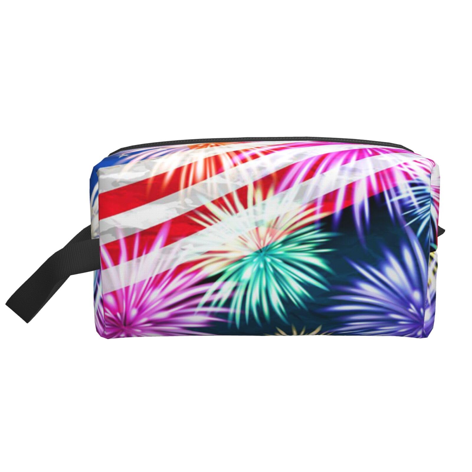 Ercgad Unisex White Patriotic 4Th Of July American Flag Print Large Capacity Travel Toiletry Bag Cosmetic Pouch Daily Storage Makeup Case
