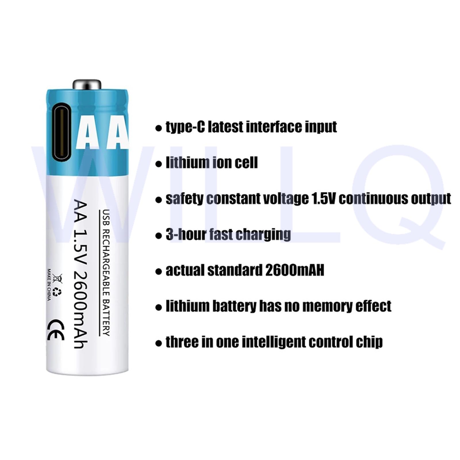 Baterías Recargables AA+AAA 1,5 V 2600 mAh + 2300 mAh batería de Iones de Litio de Alto Rendimiento Carga rápida USB-C (con Cable) para Juguetes/teclados,2600mah+2300mah,20pcs