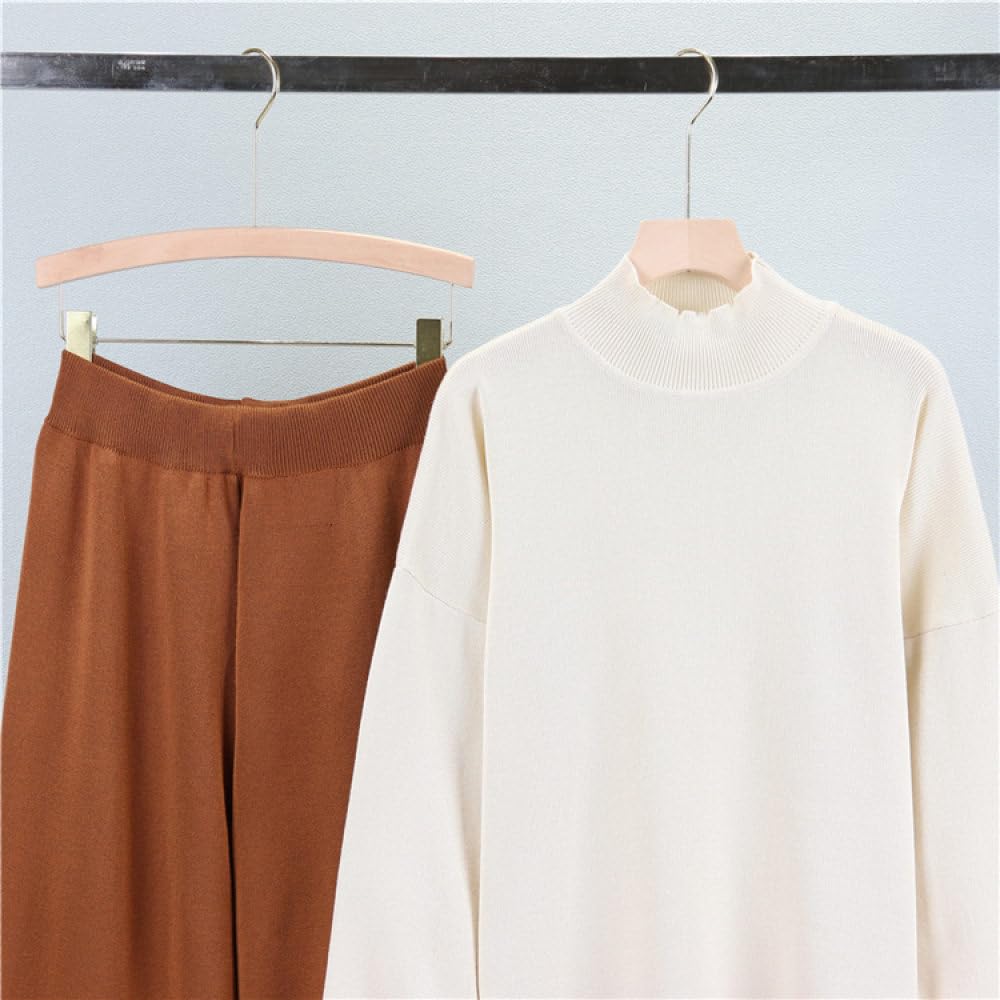 Strick Outfit Für Damen, 2 Teilig, Strickpullover Für Damen Mit Stehkragen, Farbblock Pullover Und Hose Mit Weitem Bein, Pullover Trainingsanzug, Gemütliche Lounge Kleidung Für Damen