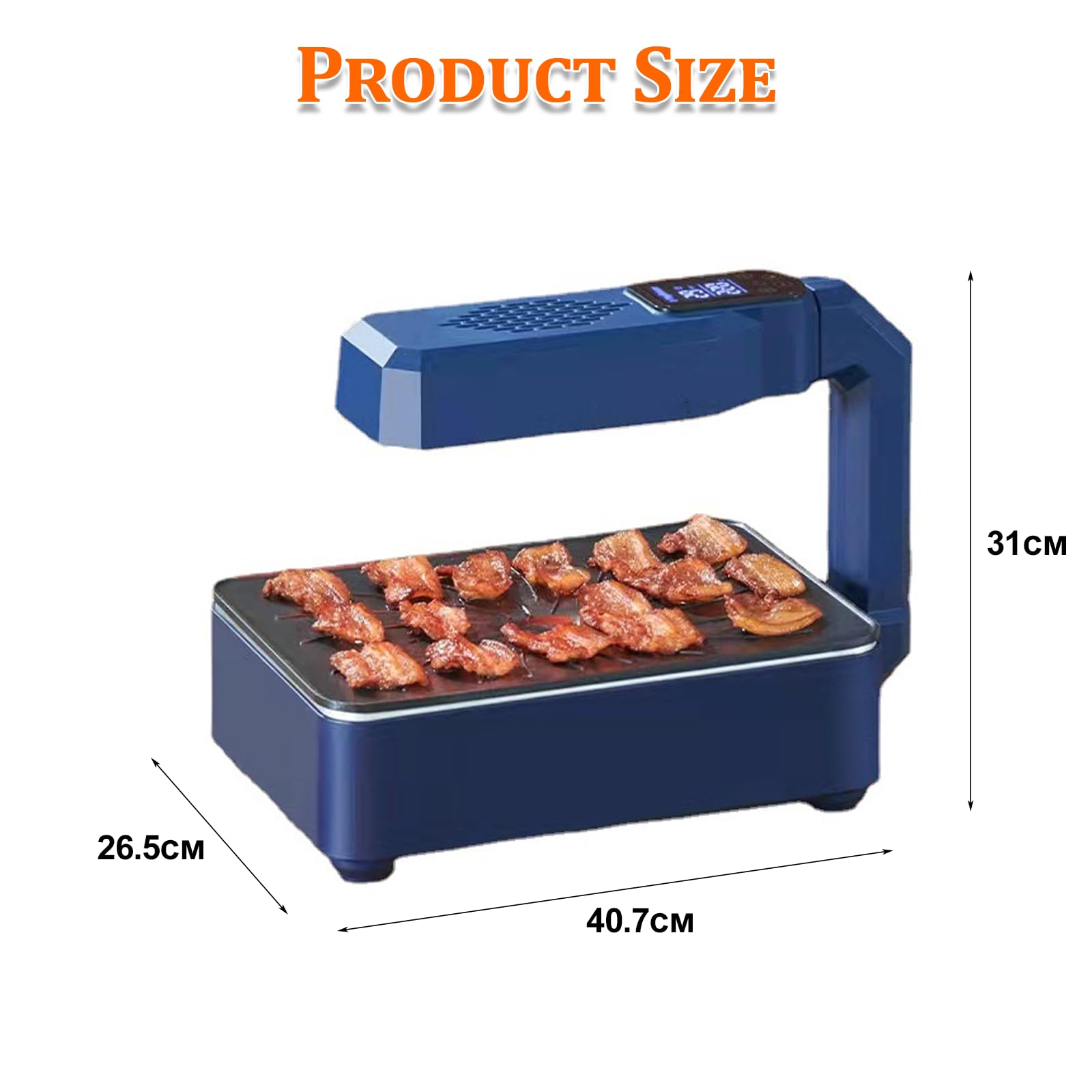 Bezdymny elektryczny grill do grillowania, wewnętrzna płyta grillowa o mocy 1100 W, do grillowania, regulacja temperatury 80-280°C, wyjmowana, nieprzywierająca płyta grillowa i miska olejowa