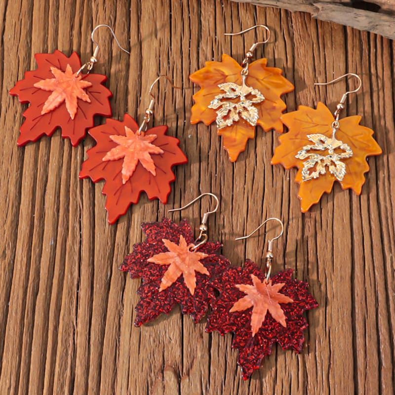 Colorful Resin Fall Autumn Dangle Earrings for Women Shiny Maple Leaf Thanksgiving Earrings Thanksgiving Gifts Holiday Jewelry - Image 3