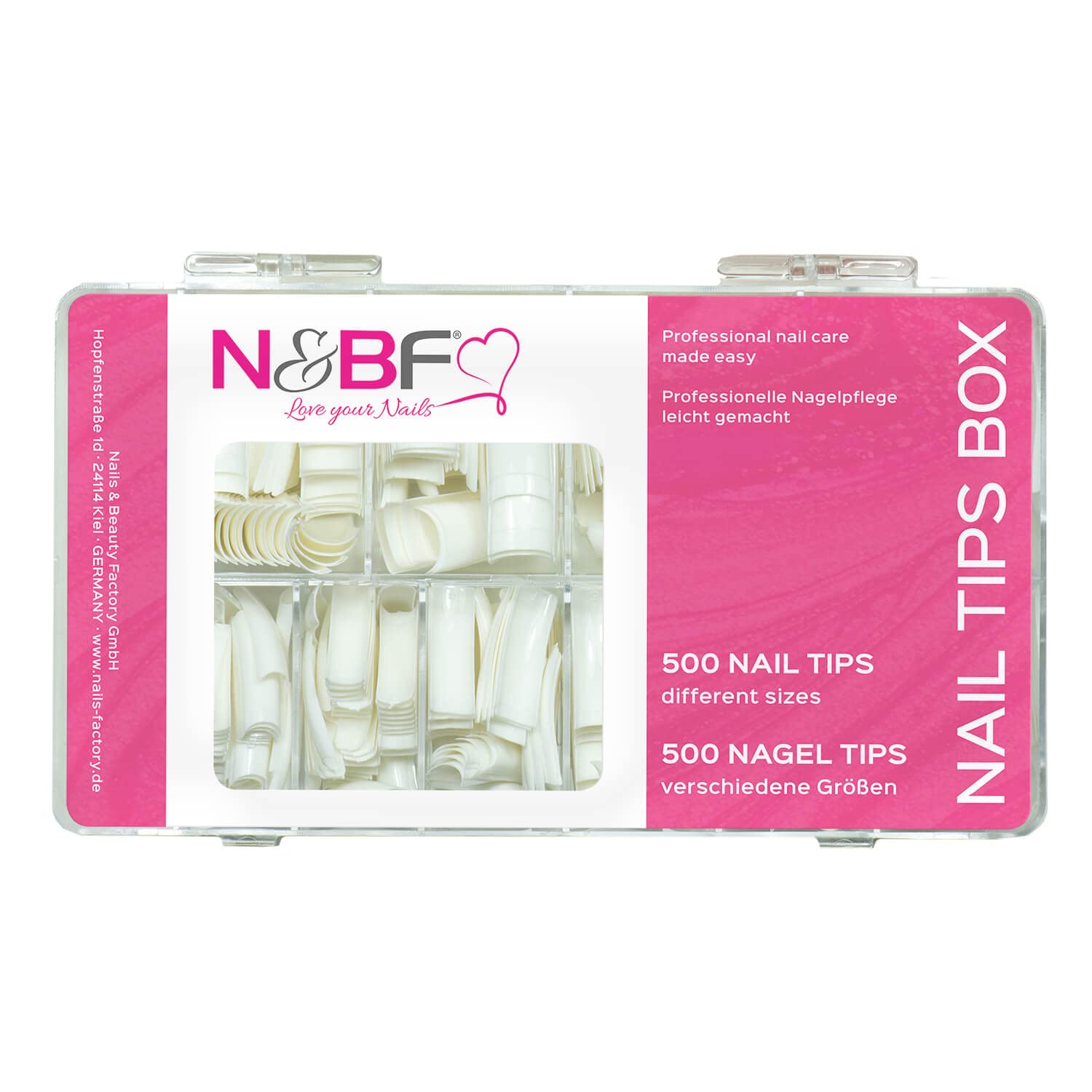 N&BF French Tips Nachfüllbeutel – 500 Stück, 10 Größen, Weiß Mit Smileline, Für Nagelverlängerungen