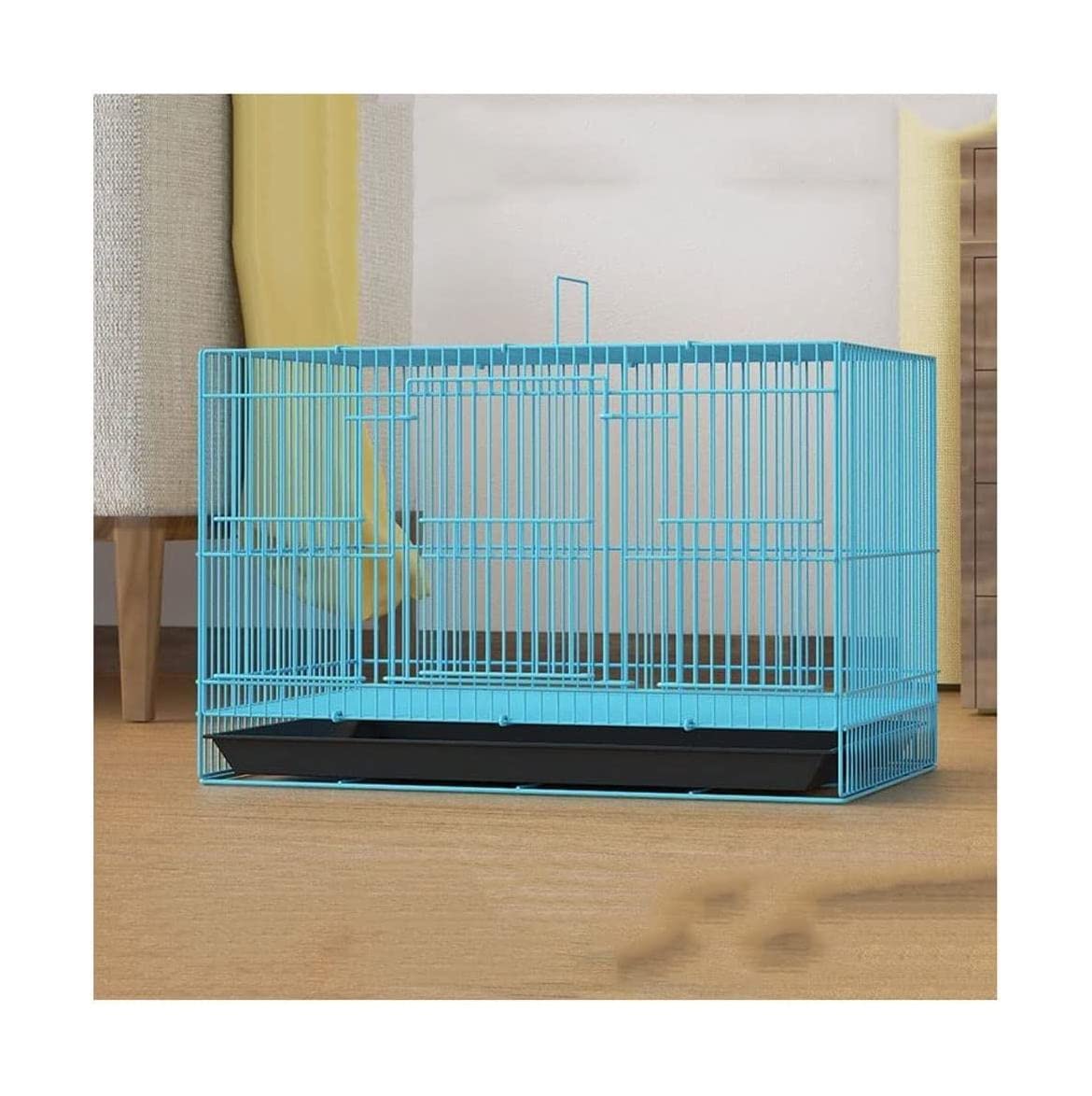 HTTGDGDH Metal Birdcages Rectangular Bird Carriers Abs Bottom Play Rolling Stand Pet Bird Cage Flight Cage With Feeder For Home Hotel,Blue S