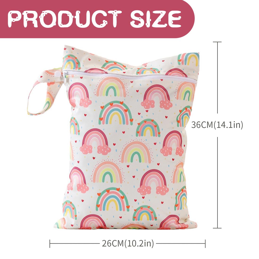 Sac à Couches Lavables Étanche Réutilisable Wetbag Imperméable pour Bébé Piscine Plage Arc-en-ciel