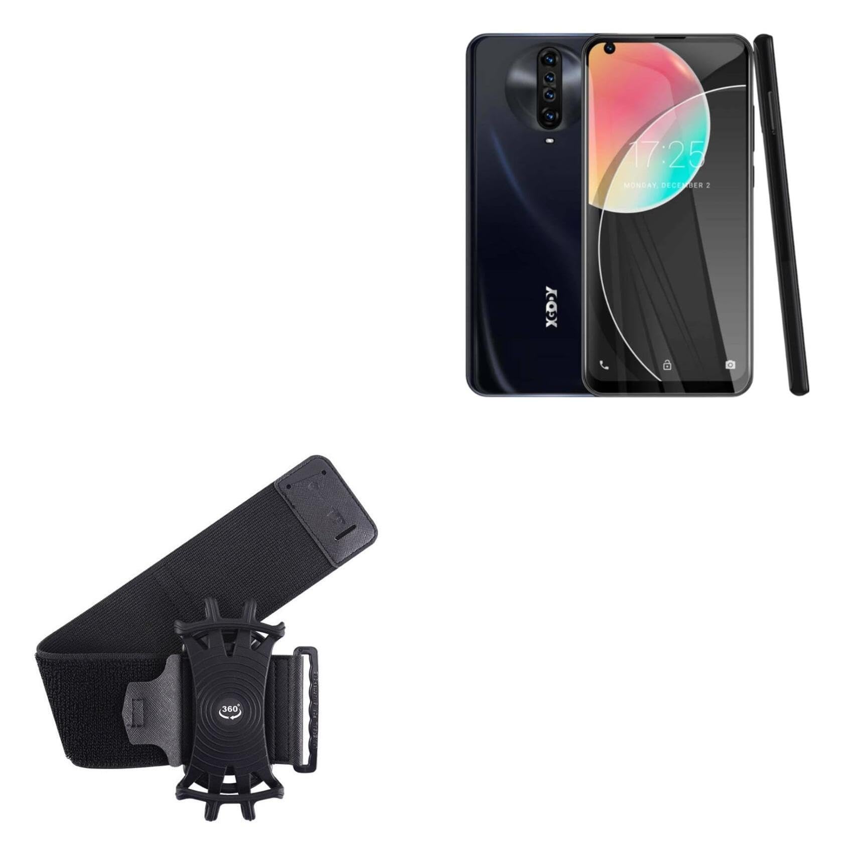 BoxWave Holster Compatible with Xgody K30 Pro - ActiveStretch Sport Armband, Adjustable Armband for Workout and Running - Jet Black