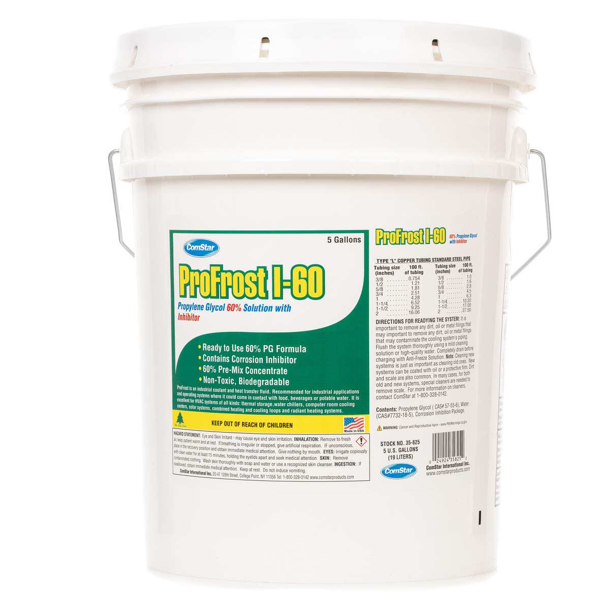Comstar ProFrost I-60, Propylene Glycol Heat Transfer Fluid Anti-Freeze With Inhibitor, Prediluted To 60%, 60% Propylene Glycol, Made In USA, 5 Gallon (35-825)