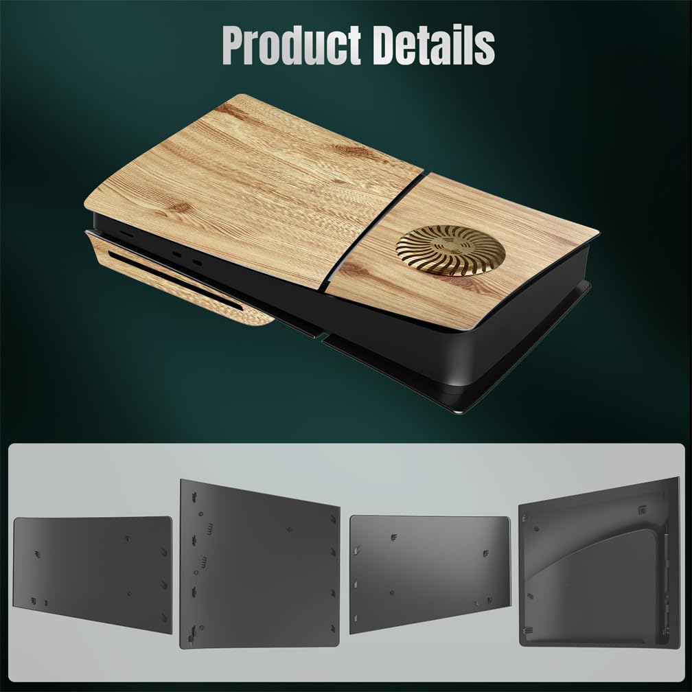 Für PS5 Slim Schutzhülle Faceplates, Ersatzplatte Shell Haut Staubdicht ABS Case Skin Hülle für PlayStation 5 Slim Zubehör 2023 Console Faceplates (Disc Version Holzmaserung Farbe)