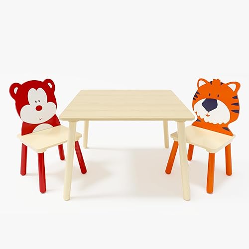 Miniatura 8 de Juego de mesa y 2 sillas para niños, juego de mesa de actividades de madera de 3 piezas, juego de mesa y silla para niños y niñas, guardería, hogar,