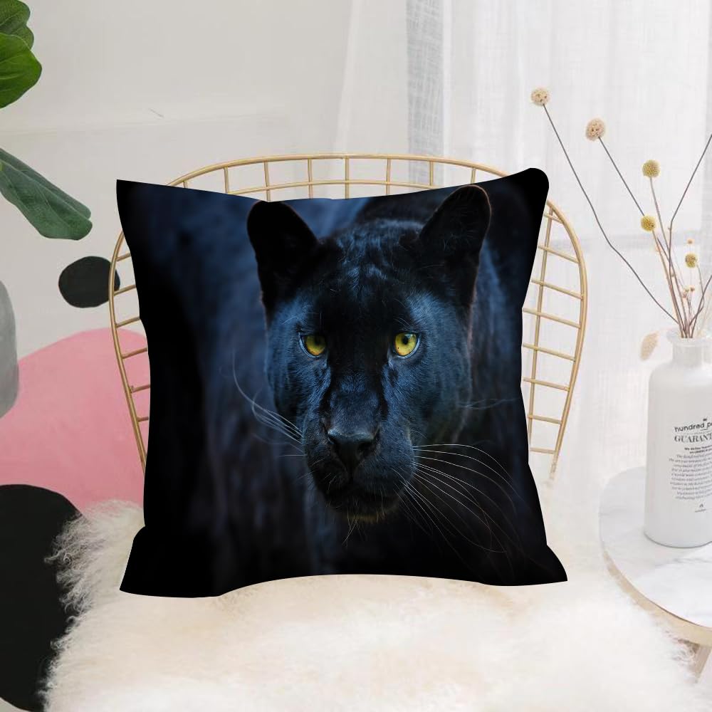 Hyosxw Mysterious Black Panther, A Majestic Leopard - A9 Cushion Cover,Throw Pillow Case Home Decorative For Living Room Bedroom Sofa Chair 18X18 Inch,Mysterious Black Panther, A Majestic Leopard With Eye-Catching Yellow Eyes On A,Pillowcase 45X45cm