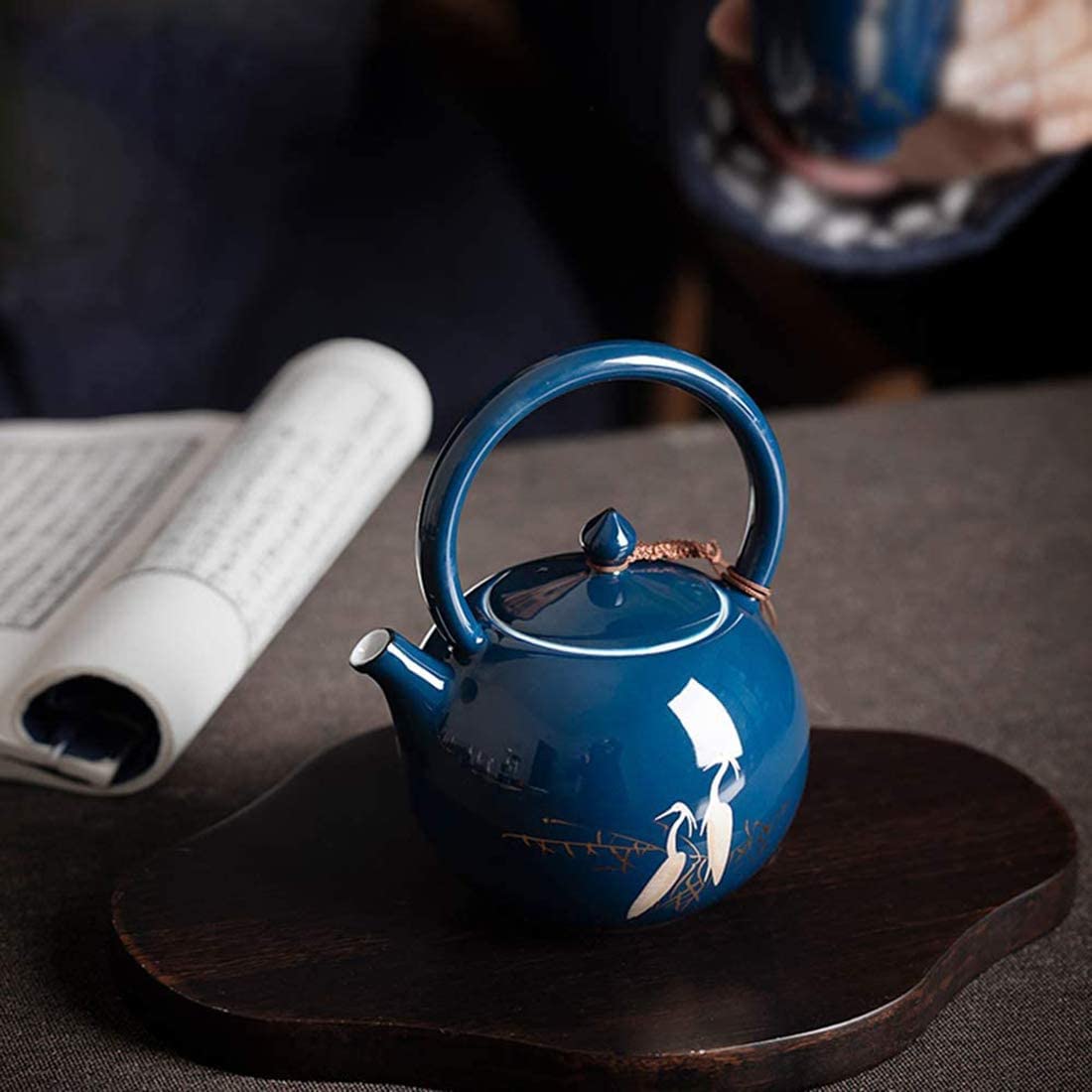 RUVOO Tetera Hierro Fundido Tetera Japonesa Tetera de cerámica con diseño de Garza de 230ml, Tetera de Porcelana China para el hogar y la Oficina China Tetera Hierro
