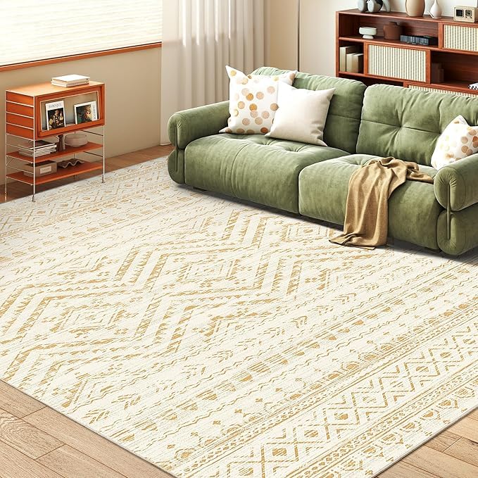 Tappeto Salotto 150x200cm Morbido, Casa Interni Tappeto Comodino Lavabile Antiscivolo per Camera da Letto Pelo Corto Verde Geometrico Moderno