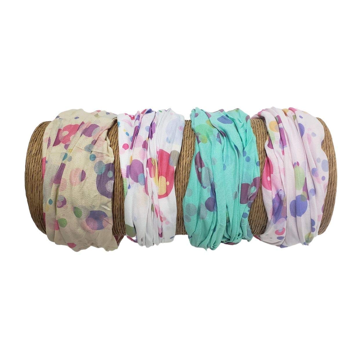 Bamboo TradingCompany Boho Wide Headbands - Set of 4 Retro Dot Print Headwraps - 16” L x 9” W - Beige, Pink, White, Aqua Tones
