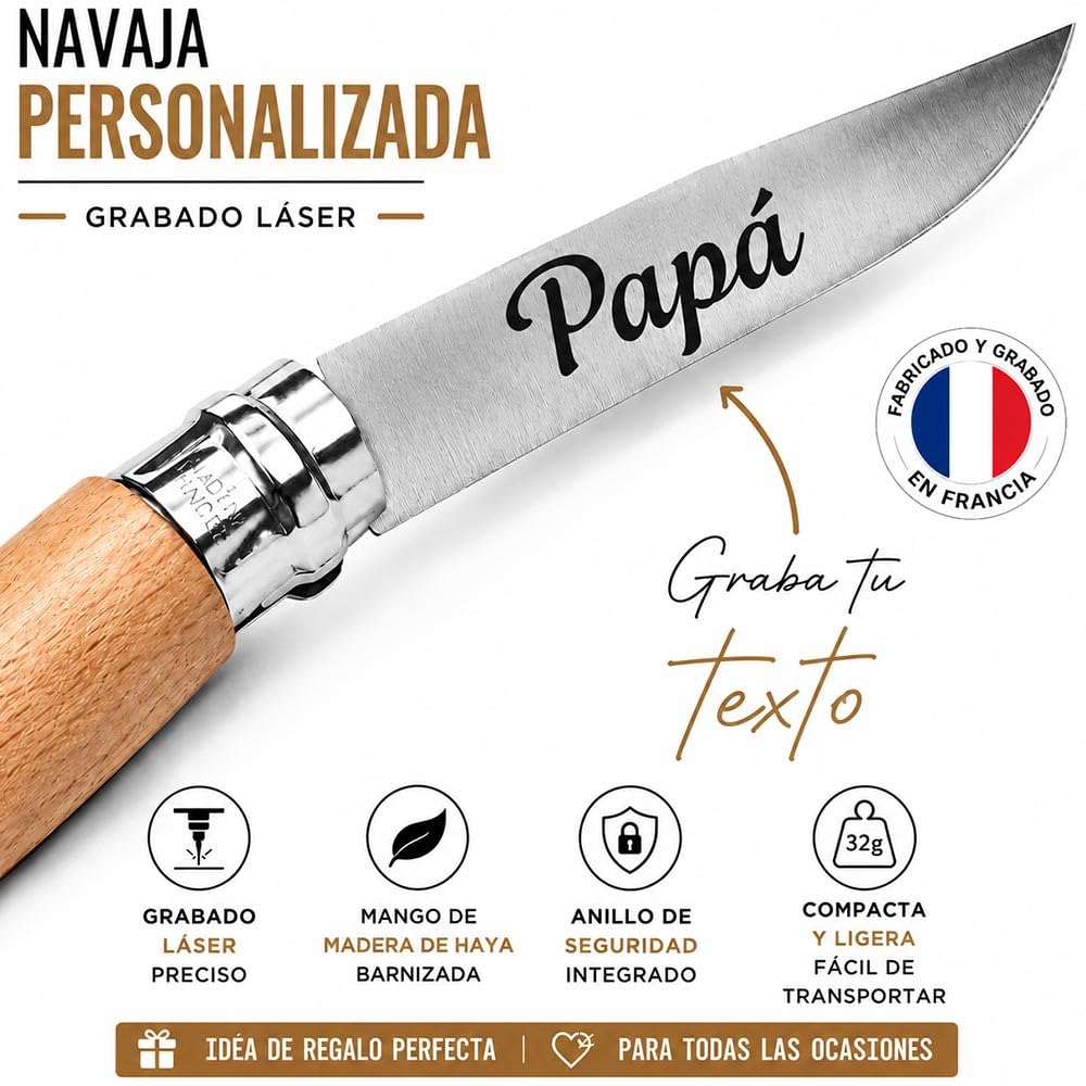 Ocadeau Navaja plegable personalizada para hombre – Grabado de texto en la hoja – Navaja Francesa personalizable – Idea de regalo para cumpleaños, navidad y día del padre