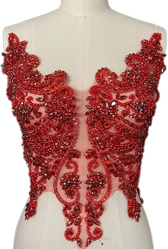 Miniatura 6 de Apliques de encaje hechos a mano con diamantes de imitación para coser en cuentas de vidrio, accesorios para ropa de vestir (blanco)