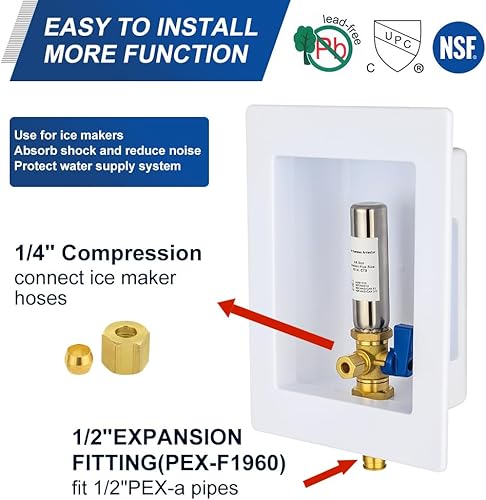 Miniatura 35 de EFIELD Caja de máquina de hielo premium, entrada Pex de 1/2 pulgada, válvula de bola de 1/4 de giro instalada con pararrayos de martillo de agua