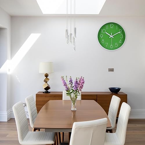 Miniatura 3 de jomparis - Reloj de pared moderno color verde para decoración de oficina, de 12 pulgadas, silencioso y sin hacer tictac, funciona con pilas, redondo