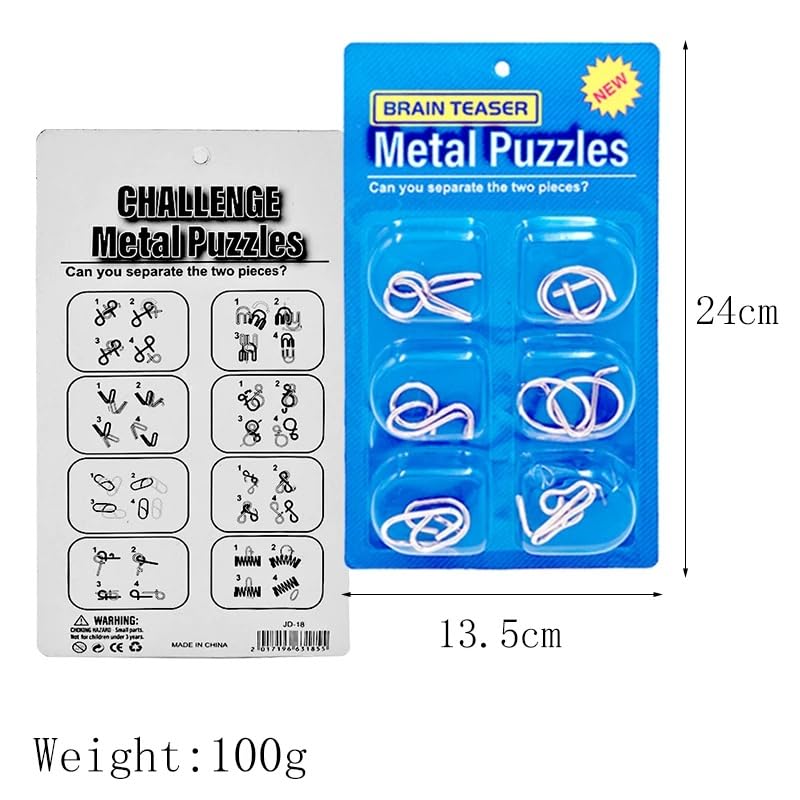 Image of Brain Teasers Metal Wire Puzzle Toys for Kids & Adults | IQ Puzzle Disentanglement Interlock Toys | Party Favors, Prizes & Gifts | Durable Mental Challenge Puzzle Game Set (6 in 1)
