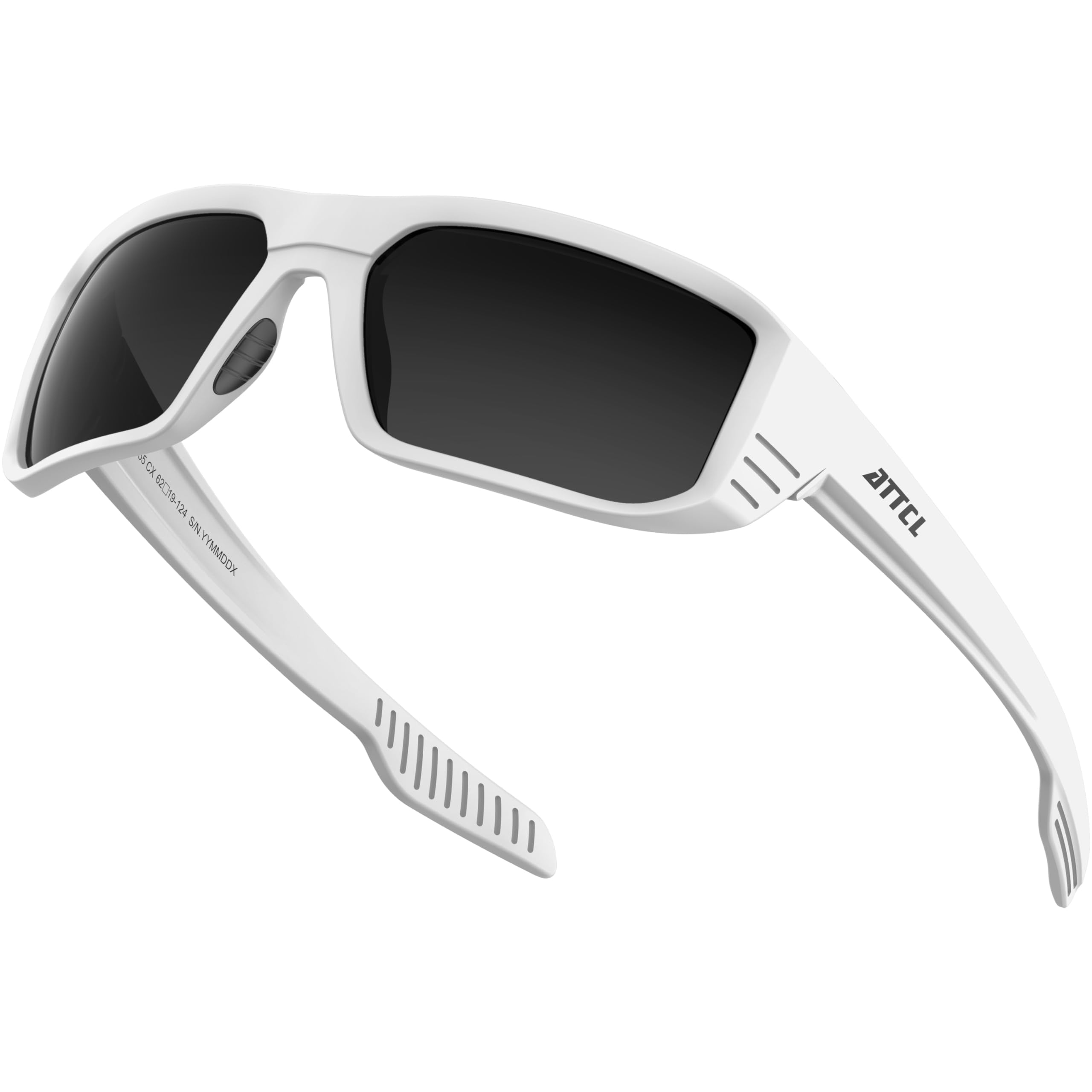 ATTCL Sports Polarized Sunglasses for Men: Ultra-Light Wrap Around TR90 Frame UV400 Protection for Fishing Driving Shooting, White Frame/Black Lense, M