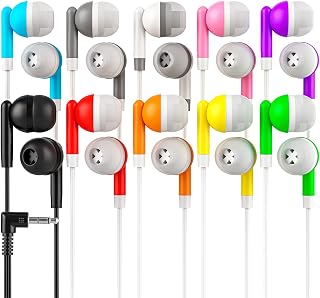Redskypower 10 Pack Multi Color Kid's Wired Earbud Headphones, Individually Bagged, Disposable Earbuds Ideal for Students in Classroom Libraries Schools, Bulk Wholesale