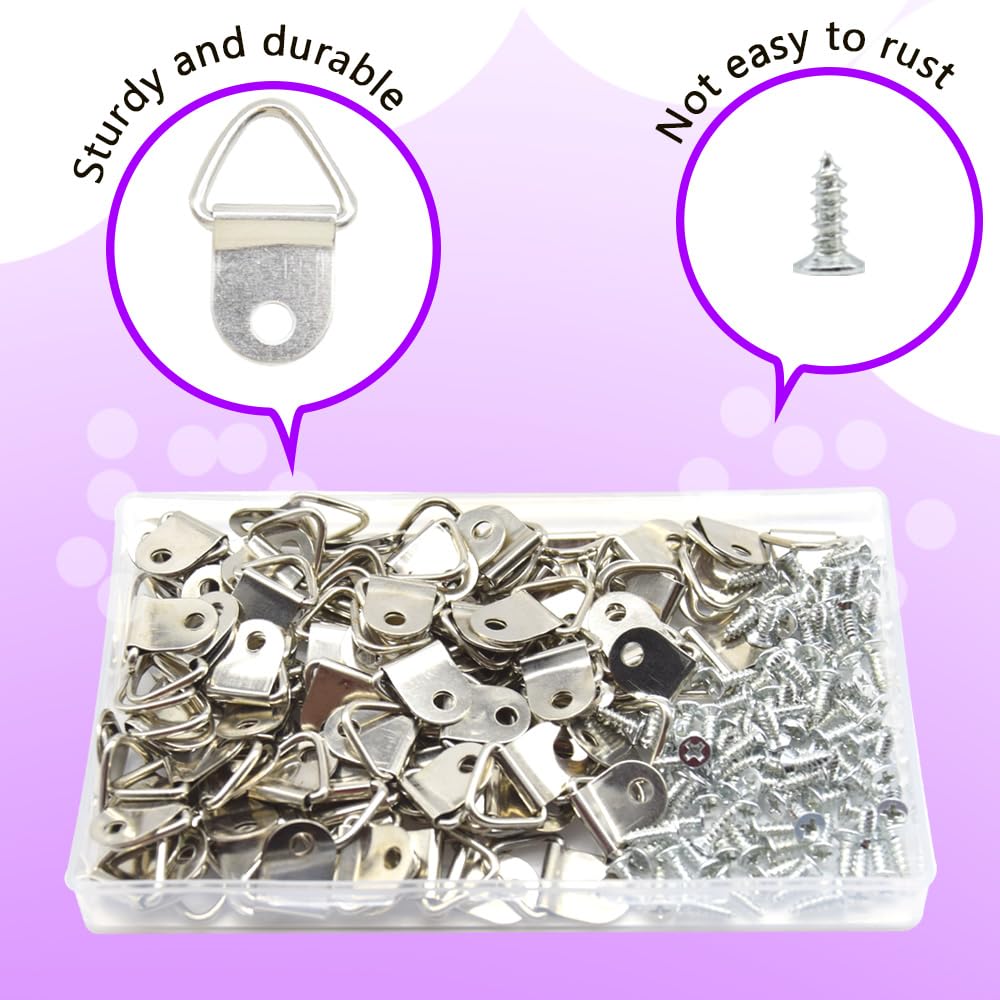 PHS Anillos En D Para Colgar Cuadros - Paquete De 1000 Anillos En D Pequeños Para Colgar Cuadros Con Tornillos - Anillo En D De Metal De 10 Libras - Ferretería