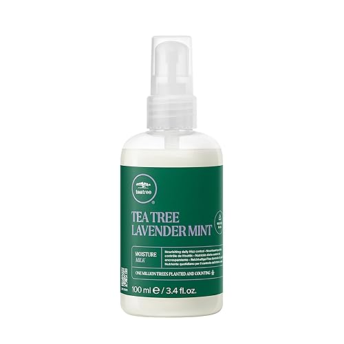 Tea Tree Leche humectante lavanda y menta, acondicionador sin enjuague, para cabello grueso, rizado + seco, 3.4 onzas líquidas