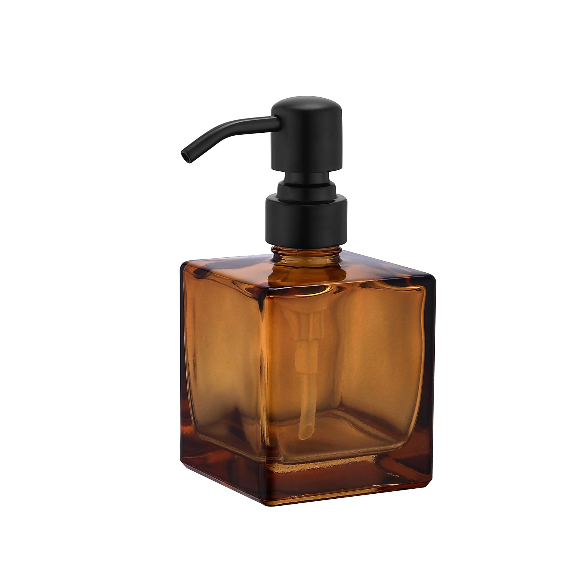 Square Bathroom Soap Dispenser Amber Bottle with Black Pump, Retangle Cube 8.4 oz Glass Bottles with Stainless Steel Pump Hand Liquid Soap Dispenser Kitchen