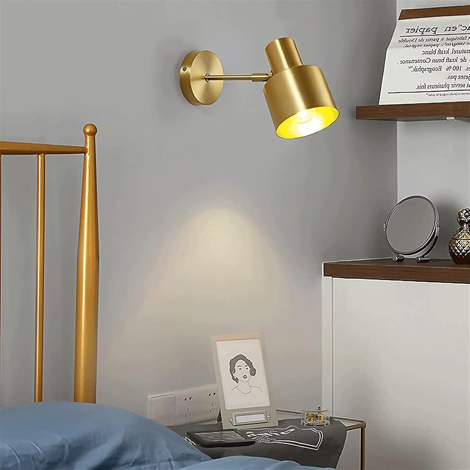 Indoor Brass Light, Adjustable Swing Arm Bedroom Bedside Reading Lamp, E27 Corridor Living Room Lighting, Dining Room Full Copper Sconces Lights,