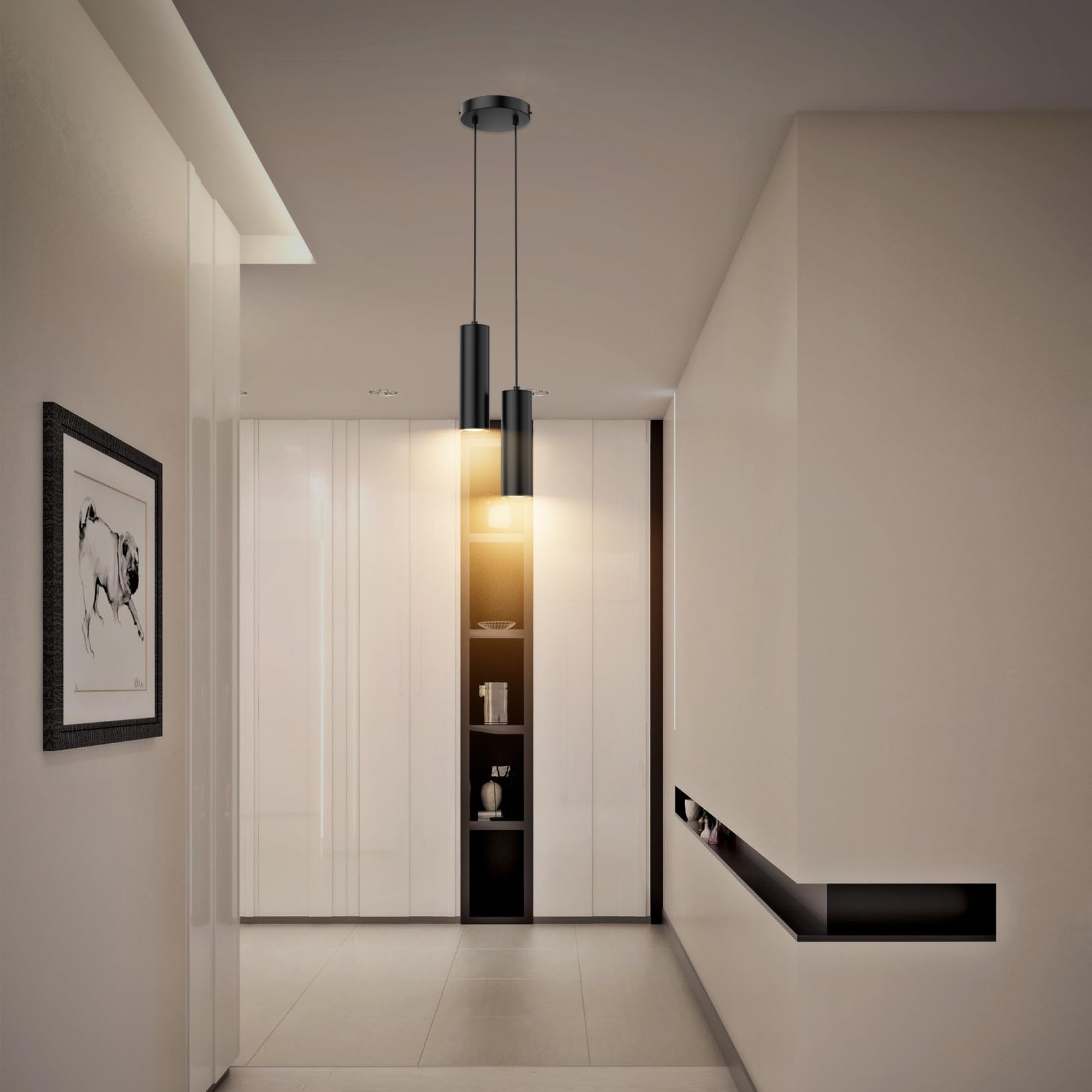 Klighten Pendelleuchte GU10 Zylinder, 2 Flammig Hängelampe, Hängeleuchte Höhenverstellbar Pendellampe für Küche Schlafzimmer Esstisch Wohnzimmer, Schwarz, Ohne Leuchtmittel