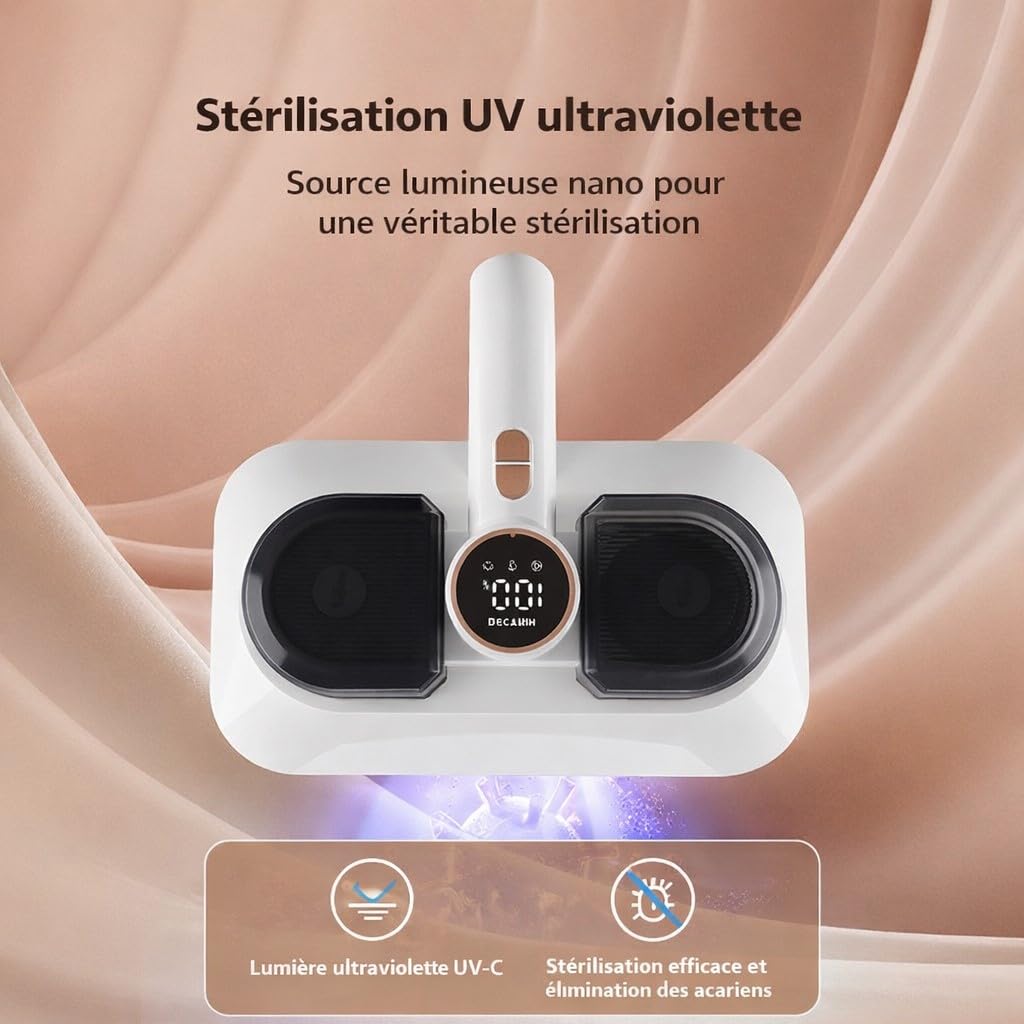Aspirateur à Main Léger, Portable et sans Fil, Anti Acarien, Anti Bactérie, Technologie Cyclonique, Filtre HEPA, 100W, Batterie Rechargeable, Idéal pour Matelas, Rideaux, Canapés