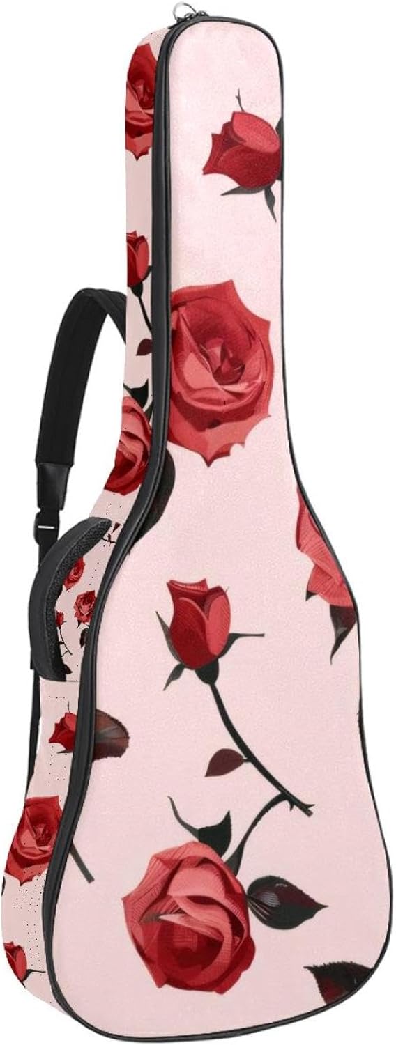 40 41 42 Inch Guitar Bags, Waterproof Padded Acoustic Guitar Case Backpack with Adjustable Shoulder Strap & Pockets, Rose Flowers Seamless Pattern