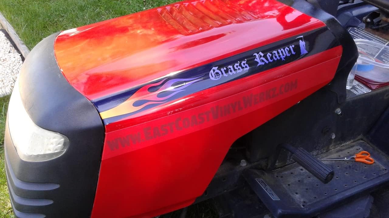 East Coast Vinyl Werkz Hotrod Hood Stripe Flames Lawn Mower Decals Stickers 2pc