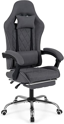 Goplus Silla de juegos, silla ergonómica para computadora con reposapiés, soporte lumbar, reposabrazos de enlace y reposacabezas desmontable, silla