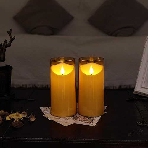 Miniatura 4 de NURADA Velas sin llama con temporizador remoto juego de velas falsas acrílicas de pilar LED de mecha 3D para decoración del hogar, ambiente