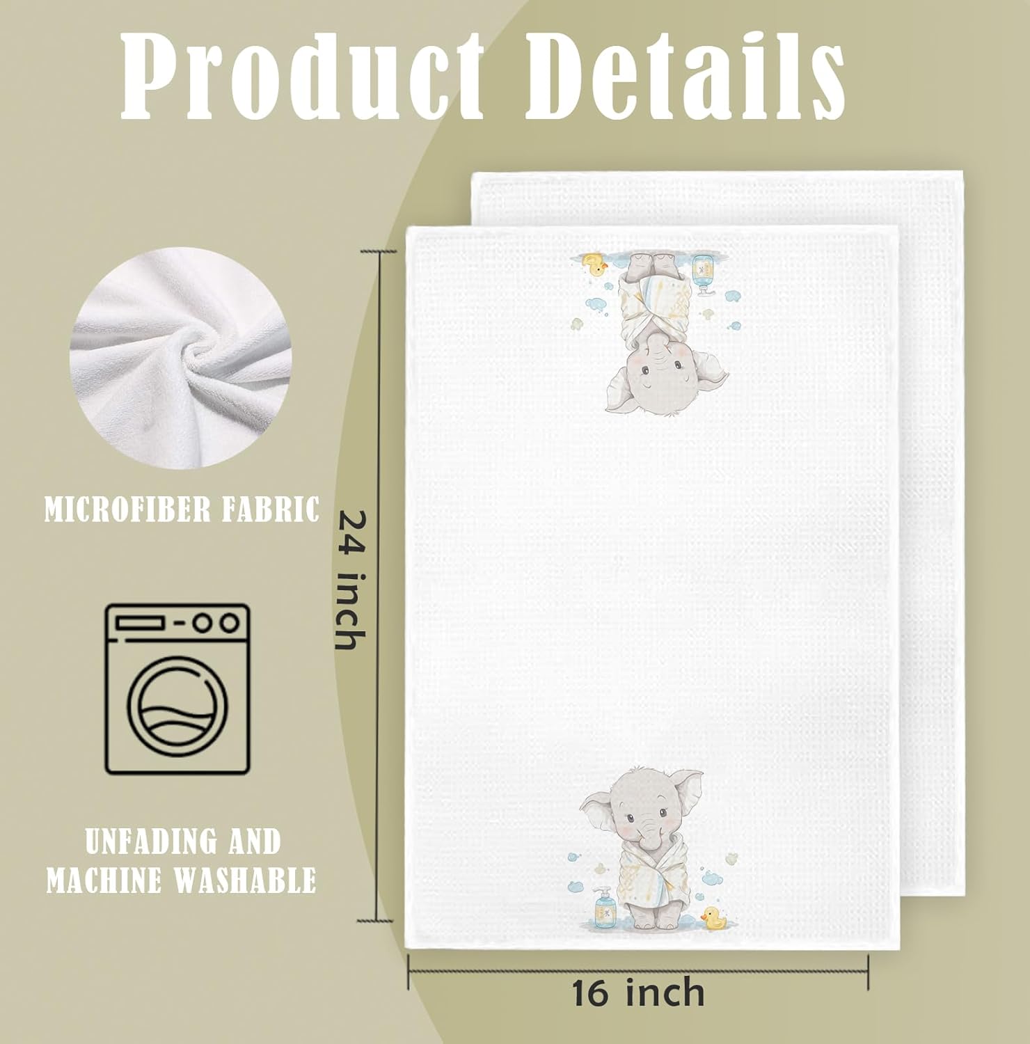 Bathing Elephant Hand Towels for Bathroom Set of 2, Cute Animal Towels for Bathroom Washroom Restroom Kitchen, Kids Hand Towels, Elephant Gifts for Kids, 16x24 Inch - Image 7