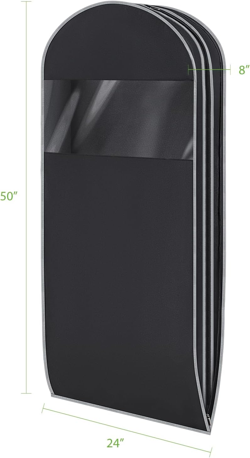 KEEGH Space Saving Hanging Garment Bag with Self Compression Zipper 50 Inch, Compression Garment Bags for Hanging Clothes with Clear Window, Suit Bags for Closet Storage (3 Pack)