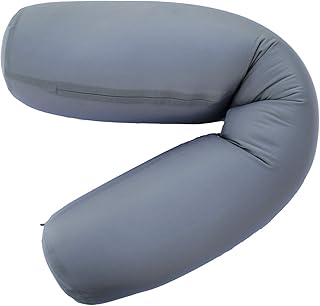 Squishy Deluxe Microbead Body Pillow with Silky Removable Cover, Extremely Huggable, Odorless, Full Body Support, Helps Maintain Alignment, Doubles As Pregnancy & Nursing Pillow, 47 X 7â€, Grey