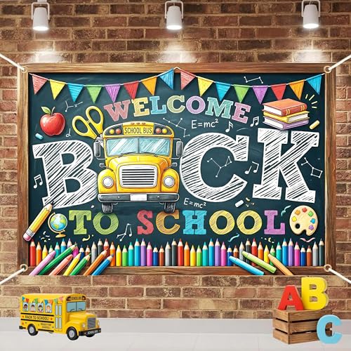 Welcome Back to School Backdrop 59x39in Chalkboard Party Background by jenlion - Used condition - US$8.18