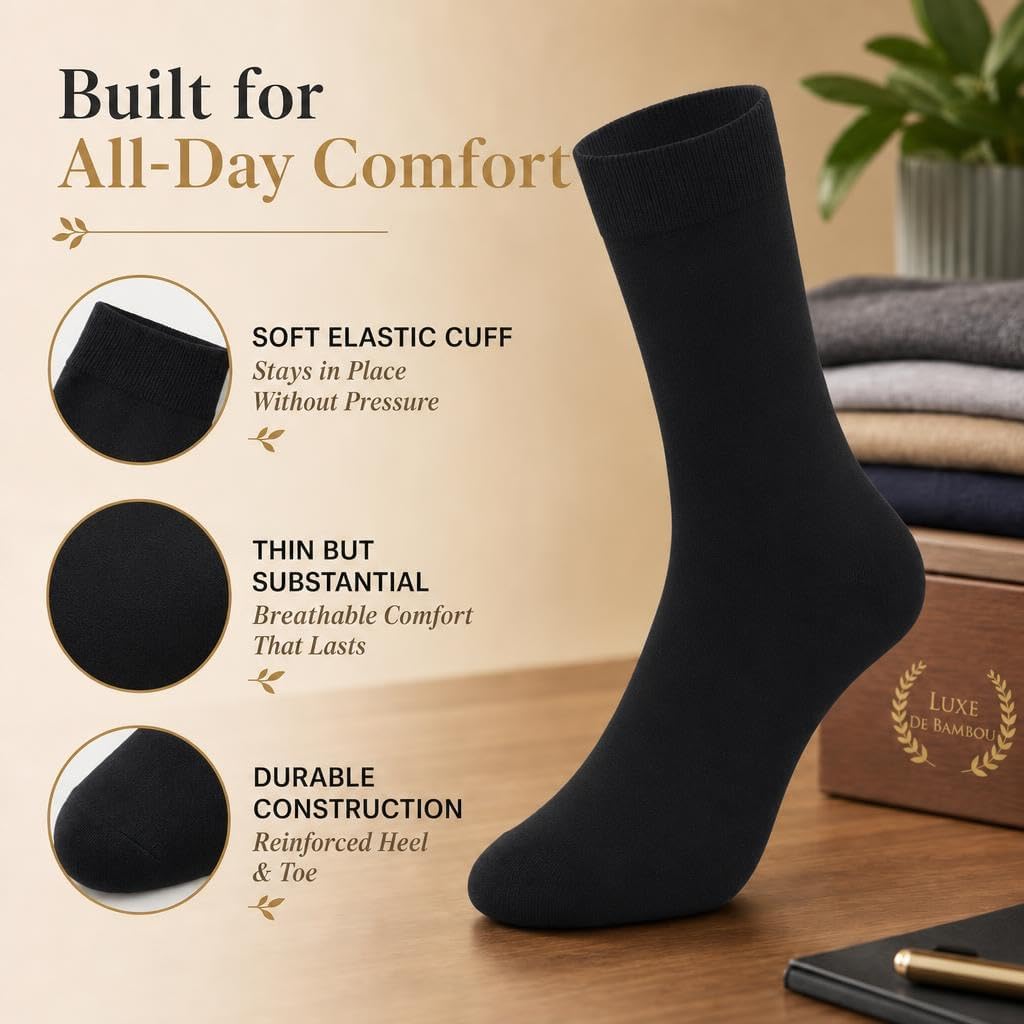 Luxe De Bamboo Rayon Socks | Mens Dress Socks For Men | Charcoal And Black Sock For Men | 5-Pack In A Gift Box
