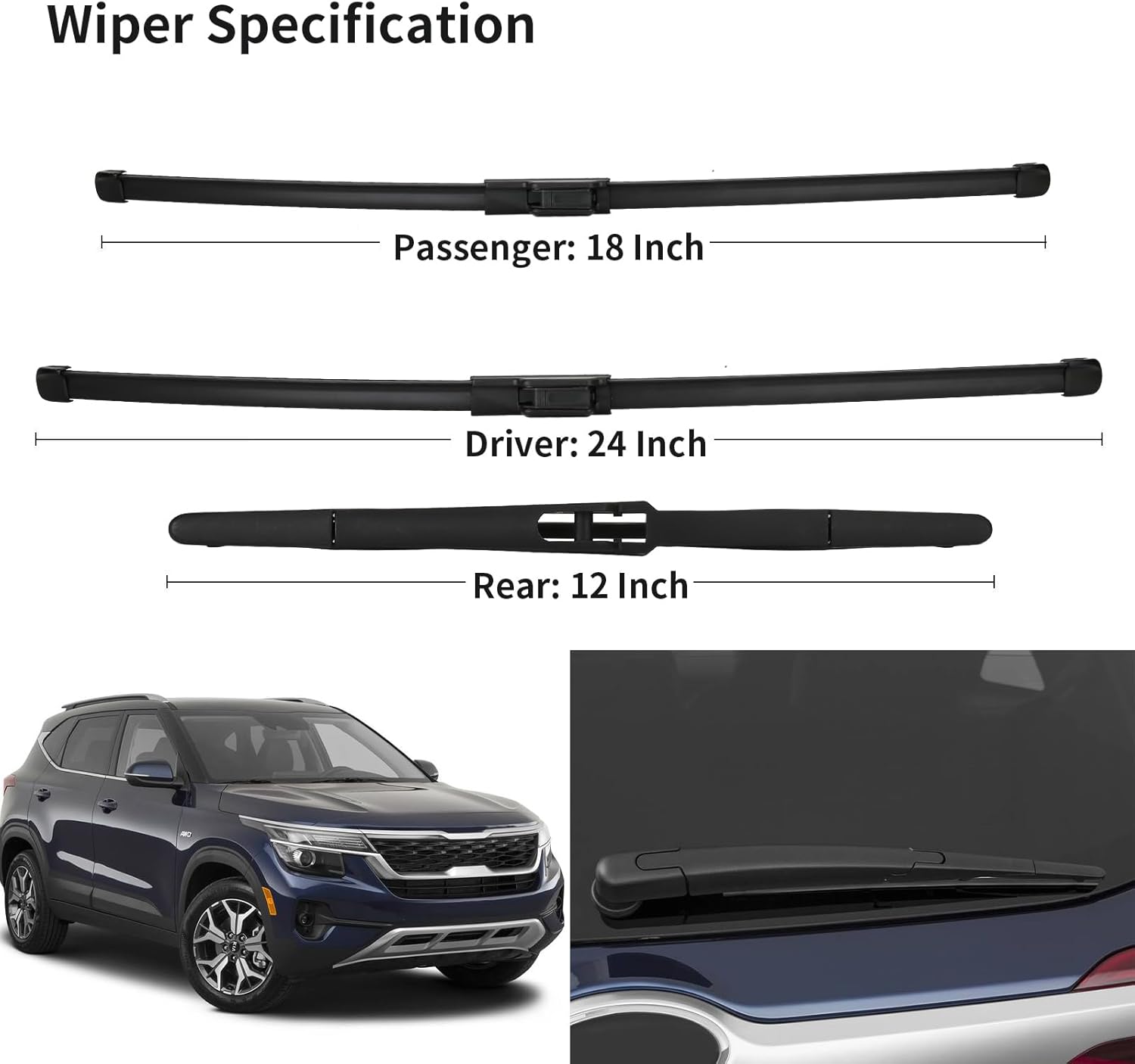Windshield Wiper Blades for 2021 2022 2023 2024 2025 Kia Seltos, Window Wiper Blades for My Car, Include Front 24 Inch,18 Inch and Rear 12 Inch, Beam Wipers Featured Easy to Install