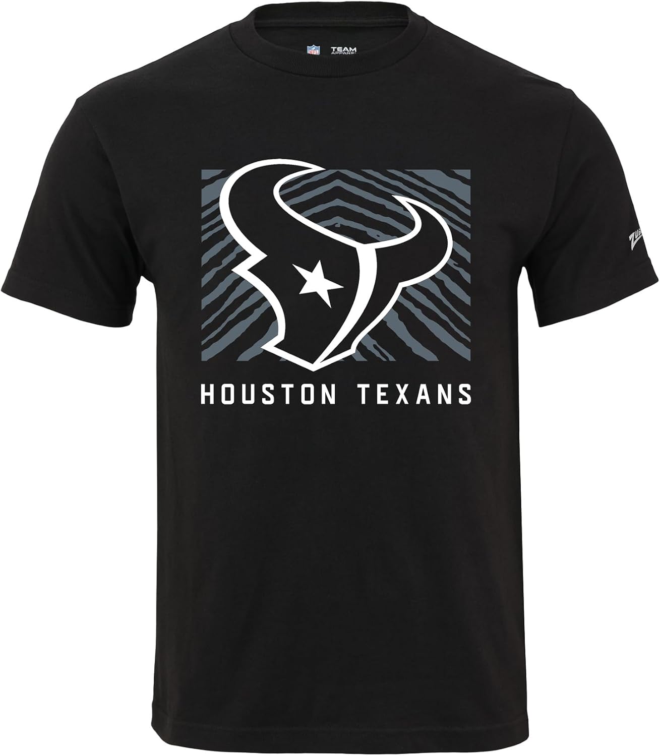 Zubaz NFL Adult Unisex Cotton Heavyweight Short Sleeve T-Shirt Black with Grey Tonal Tunnel Logo for Men and Women