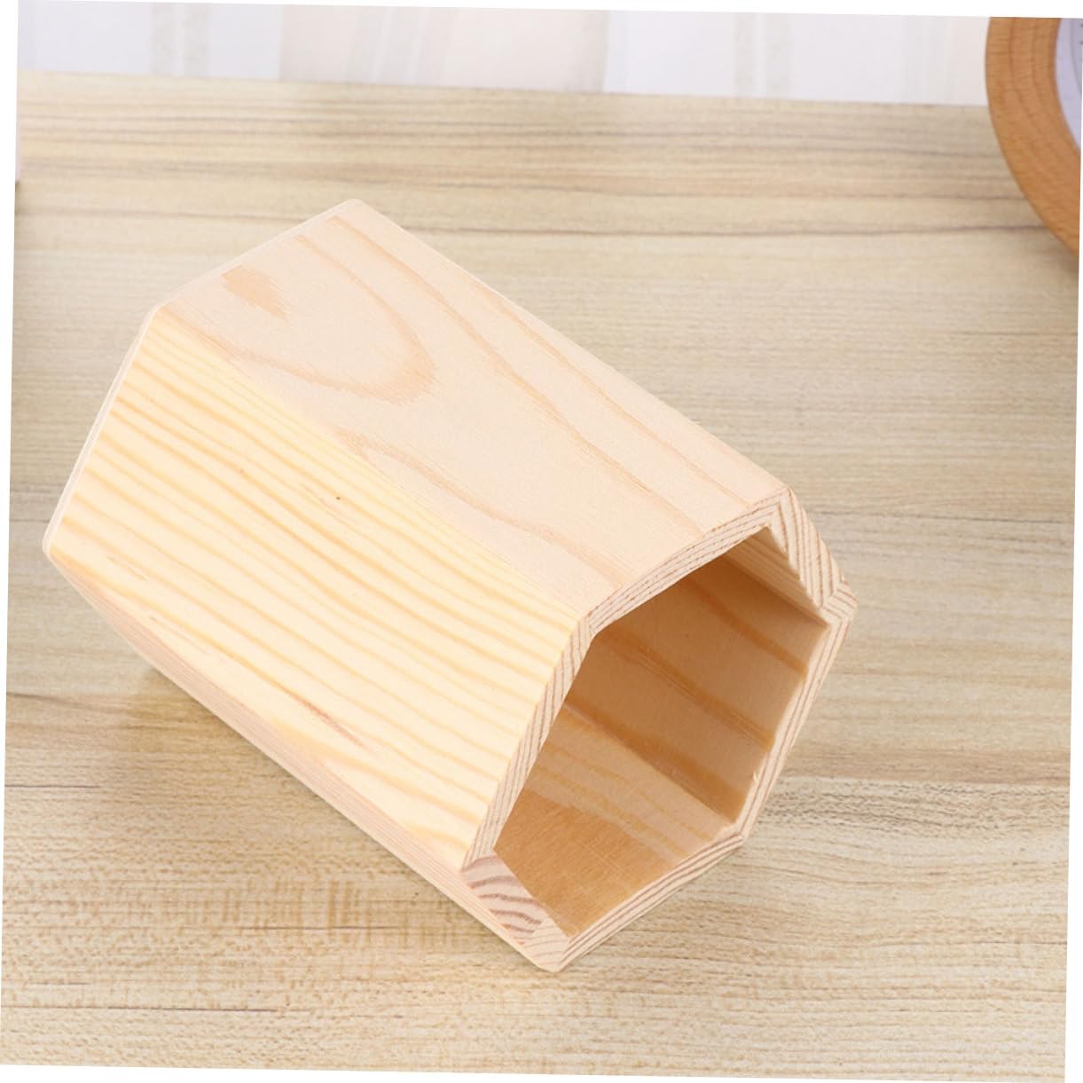 TOPBATHY 4 Set Barile Di Stoccaggio in Legno Portapenne Esagonale Portapenne Per La Casa Tazza Di Matita Geometrica Contenitore Quadrato Per Penne Porta Penna Khaki Di Legno 4 Pezzi * 4